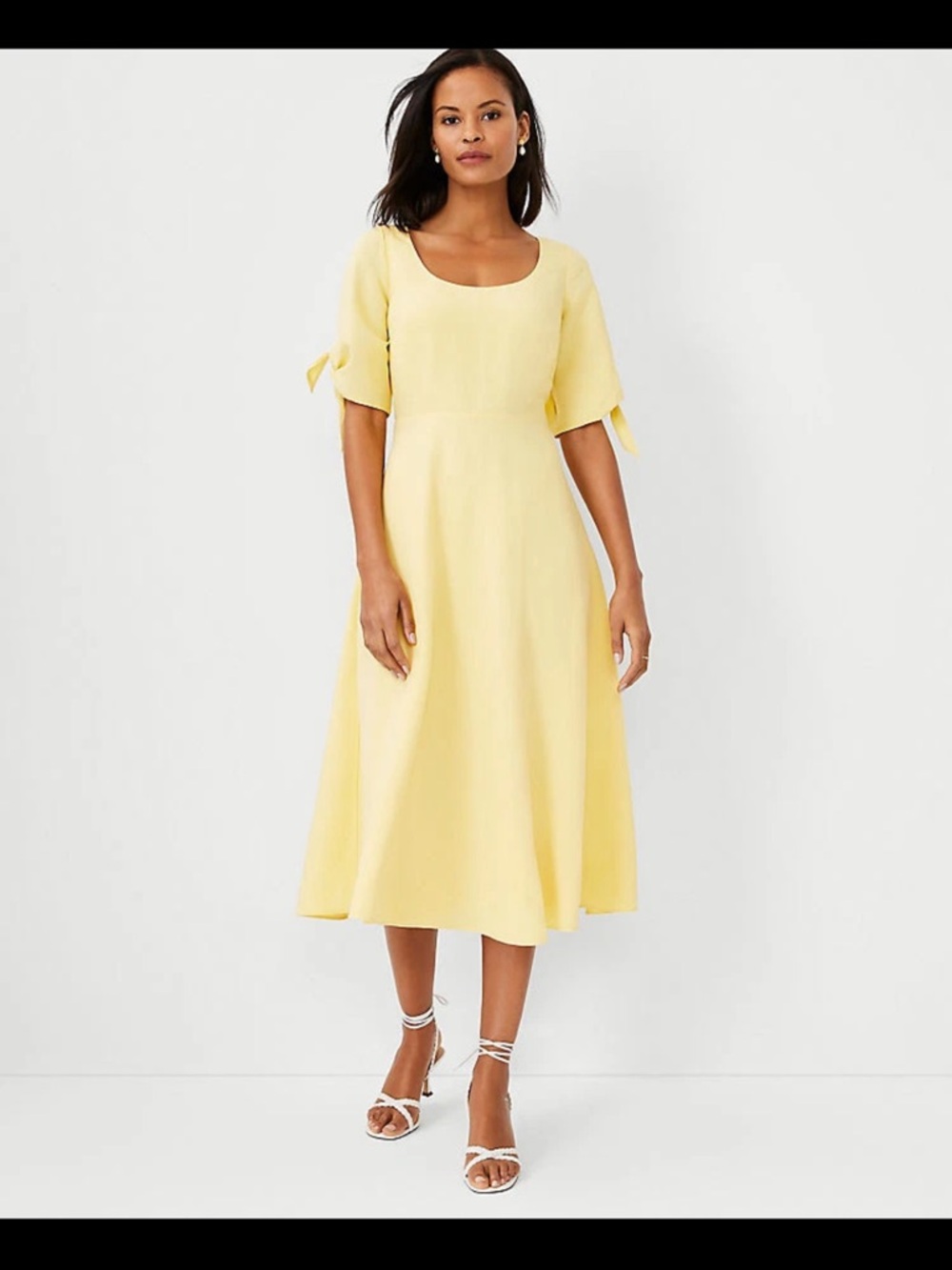 NWOT- Ann Taylor Yellow Tie-Sleeve Midi Dress